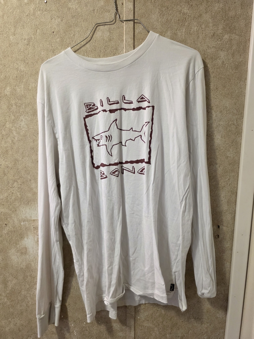 Billabong White Long Sleeve Tee with Maroon Shark Graphic